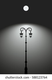 Street light. Lampost under the moon. Vector illustration