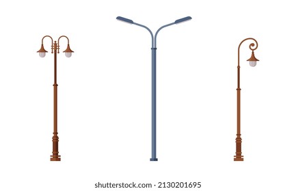 Street Light or Lamppost as City Park Light Source Vector Set