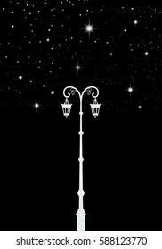 Street light. Lamppost under the stars. Star tree.