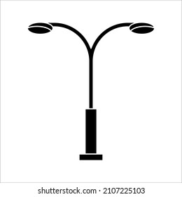 Street Light Line Black And White Vector Icon. Lamppost Flat Silhouette On White Background. Eps 10