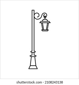 Street Light Line Black And White Vector Icon. Lamppost Flat Silhouette On White Background. Eps 10