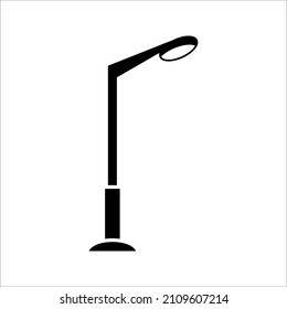 Street Light Line Black And White Vector Icon. Lamppost Flat Silhouette On White Background. Eps 10