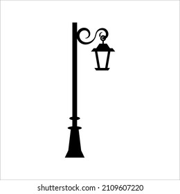 Street Light Line Black And White Vector Icon. Lamppost Flat Silhouette On White Background. Eps 10