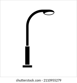 Street Light Line Black And White Vector Icon. Lamppost Flat Silhouette On White Background. Eps 10