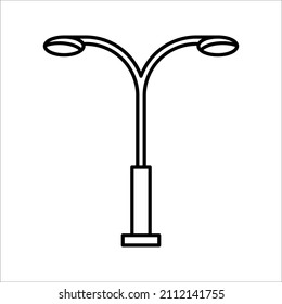 Street Light Line Black And White Vector Icon. Lamppost Flat Silhouette On White Background. Eps 10