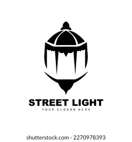 Street Light Logo, Lightning Lantern Vector, Template Icon Retro Classic Vintage Design