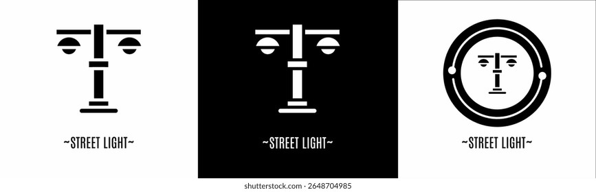 Street light logo set. Collection of black and white logos. Stock vector.