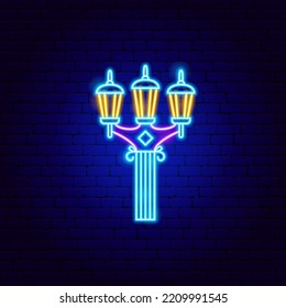 Street Light Neon Sign. Vector Illustration of Country National Promotion.