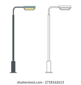 Vetor de polo de luz de rua - Ilustração moderna de poste de lâmpada ao ar livre em cores e contorno