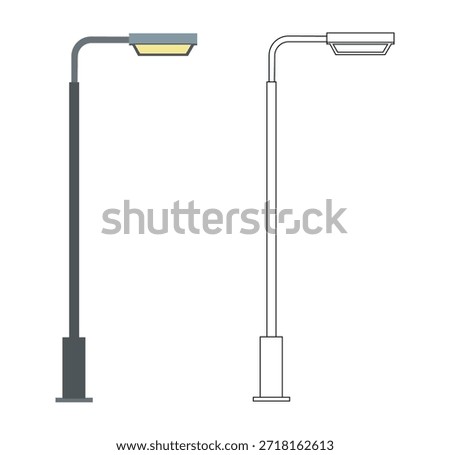 Street Light Pole Vector – Modern Outdoor Lamp Post Illustration in Color and Outline