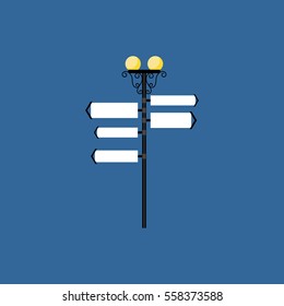 Street light with street read sign, arrows in retro style. Vector illustration.