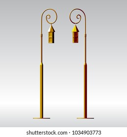 Street light. Road lamp. Element of the equipment on a white background. Vector illustration. It is easy to change the color of objects.
