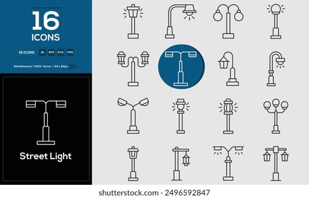 Street Light Reihe von Umrisssymbolen im Zusammenhang mit Analyse, Infografik, Analytik. Bearbeitbarer Strich. Vektorgrafik. 