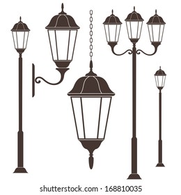 Street light silhouette. Vector illustration EPS10. Isolated street lights on white background. Vintage style