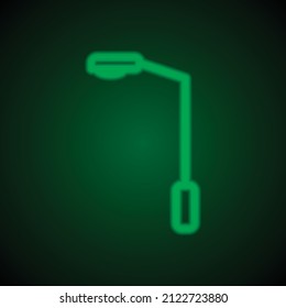 Icono simple de la luz de la calle. Diseño plano. Neón verde sobre fondo negro con luz verde.ai