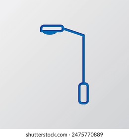 Icono simple de luz de calle. Diseño plano. Diseño de corte de papel. Símbolo azul cortado con sombra. Fondo gris.ai