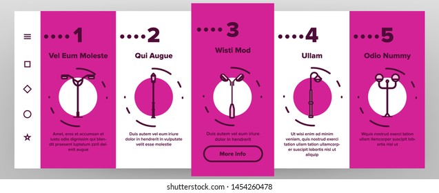 Street Lights Linear Vector Onboarding Mobile App Page Screen. Streetlights Thin Line Contour Symbols Pack. City Illumination. Old Fashioned Lantern, Lamp. Electricity Equipment Illustrations