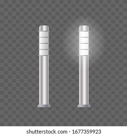 Street lights set vector. Realistic small pillar-shaped light fixtures.