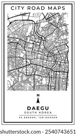 Street Line Art Map of Daegu City South Korea, Illustration and home decoration