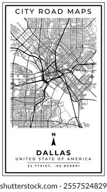 Street Line Art Map of Dallas City Texas, United State of America, Illustration and home decoration