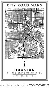 Street Line Art Map of Houston City Texas, United State of America, Illustration and home decoration