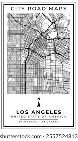 Street Line Art Map of Los Angeles City California, United State of America, Illustration and home decoration