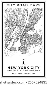 Street Line Art Map of New York City, United State of America, Illustration and home decoration