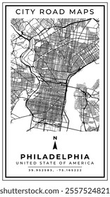 Street Line Art Map of Philadelphia City Pennsylvania, United State of America, Illustration and home decoration