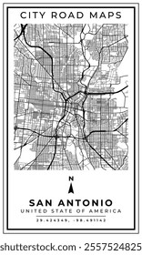 Street Line Art Map of San Antonio City Texas, United State of America, Illustration and home decoration