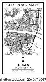 Mapa de arte de rua da cidade de Ulsan Coreia do Sul, ilustração e decoração de casa