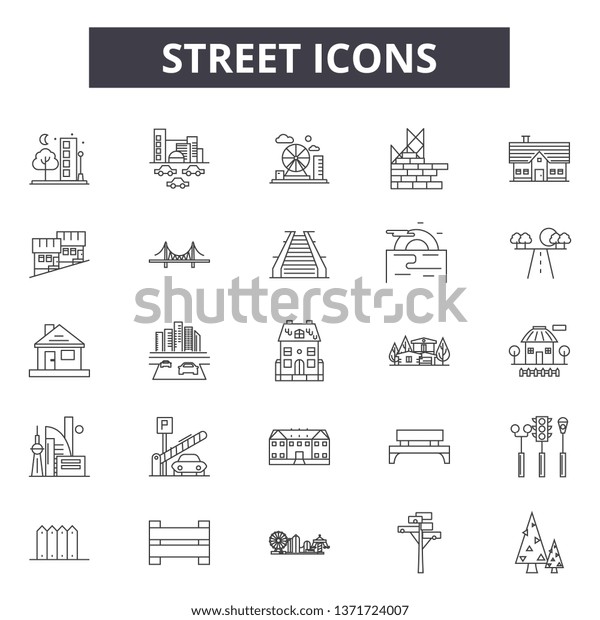 Street line\
icons, signs set, vector. Street outline concept, illustration:\
street,road,travel,traffic,map,direction