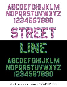 Street Line Style Font, Alphabet Letters And Numbers Vector Illustration