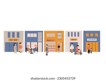  A street lined with beauty salons, cafes, bakeries, bookstores, and supermarkets Scenery of people's lives in the townscape