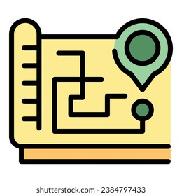 Street location shop icon outline vector. Pin map. Supermarket gps color flat