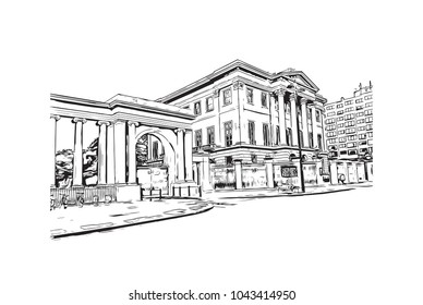 Street of London, the capital of England and the United Kingdom, is a 21st-century city with history stretching back to Roman times. Hand drawn sketch illustration in vector.