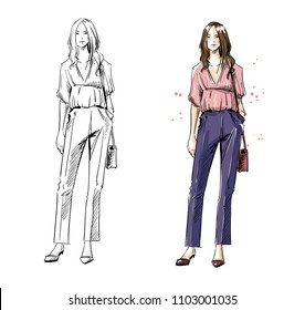 street look. Casual style, vector fashion illustration.