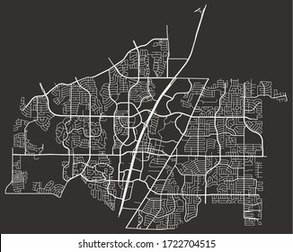 Street map of Allen, Texas, US, black-and-white with major and minor roads & lanes, city plan poster