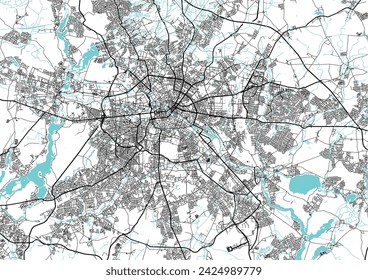  Street map art of Berlin city in Germany. Road map of Deutschland. Black and white (blue)