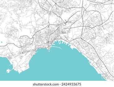 Street map art of Napoli city in Italy. Road map of Napoli. Black and white (blue) illustration of Naples streets. Italy Printable poster.	