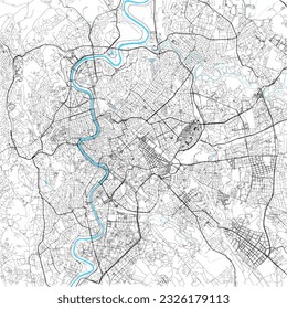 Street map art of Rome city in Italy. Road map of Italy. Black and white (blue) illustration of italian streets. Printable poster.	