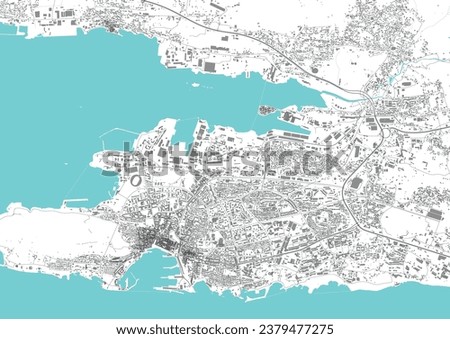 Street map art of Split city in Croatia. Road map of Split. Black and white (blue) illustration of Split streets. Croatia Printable poster.