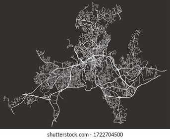 Street map of Asheville, North Carolina, US, black-and-white with major and minor roads & lanes, city plan poster