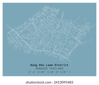 Street map of Bang Kho Laem District Bangkok,THAILAND ,vector image for digital marketing ,wall art and poster prints.