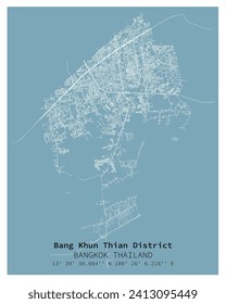 Street map of Bang Khun Thian District Bangkok,THAILAND ,vector image for digital marketing ,wall art and poster prints.