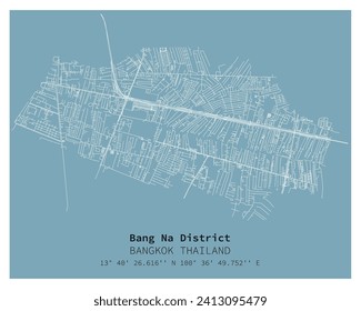 Street map of Bang Na District Bangkok,THAILAND ,vector image for digital marketing ,wall art and poster prints.