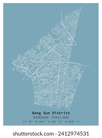 Street map of Bang Sue District Bangkok,THAILAND ,vector image for digital marketing ,wall art and poster prints.