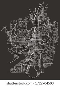 Street map of Bend, Oregon, US, black-and-white with major and minor roads & lanes, city plan poster
