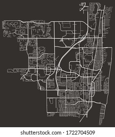 Street map of Boca Raton, Florida, US, black-and-white with major and minor roads & lanes, city plan poster