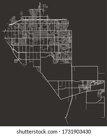 Street map of Chino, California, US, with major and minor streets, highways and lanes, city plan footprint