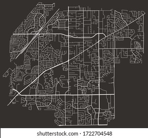 Street map of Citrus Heights, California, US, black-and-white with major and minor roads & lanes, city plan poster